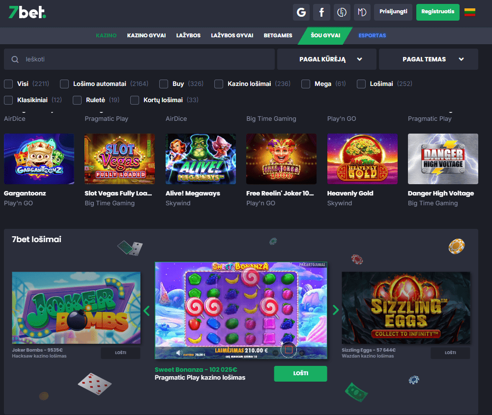 7bet kazino lošimo automatai
