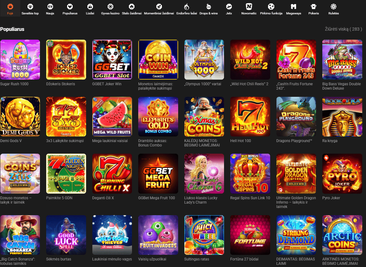 GGBet kazino žaidimai