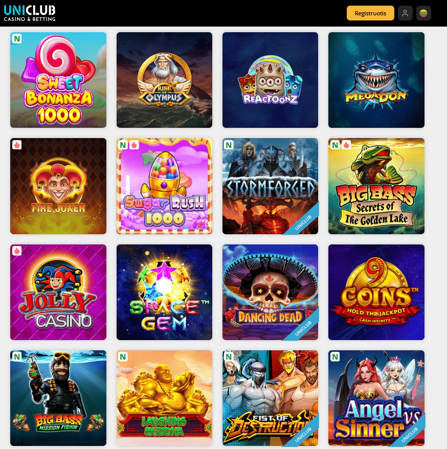 Uniclub kazino lošimo automatai